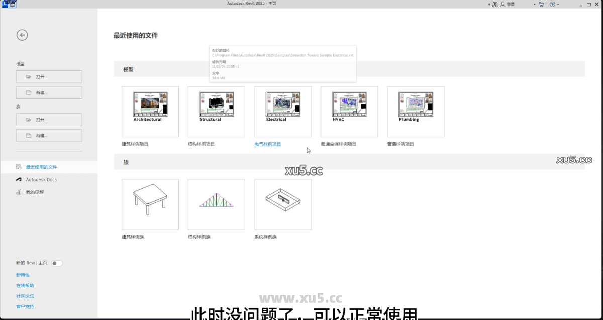 Autodesk Revit 2025 项目创建界面截图