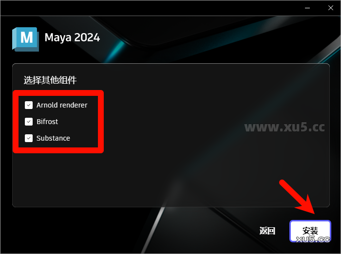 Maya 2024.2 安装选项配置界面